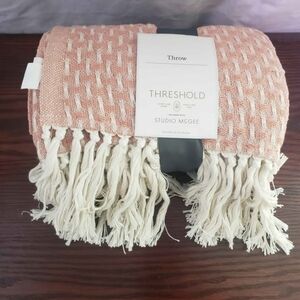 Studio McGee Blush/coral Woven Throw with Cream Fringe